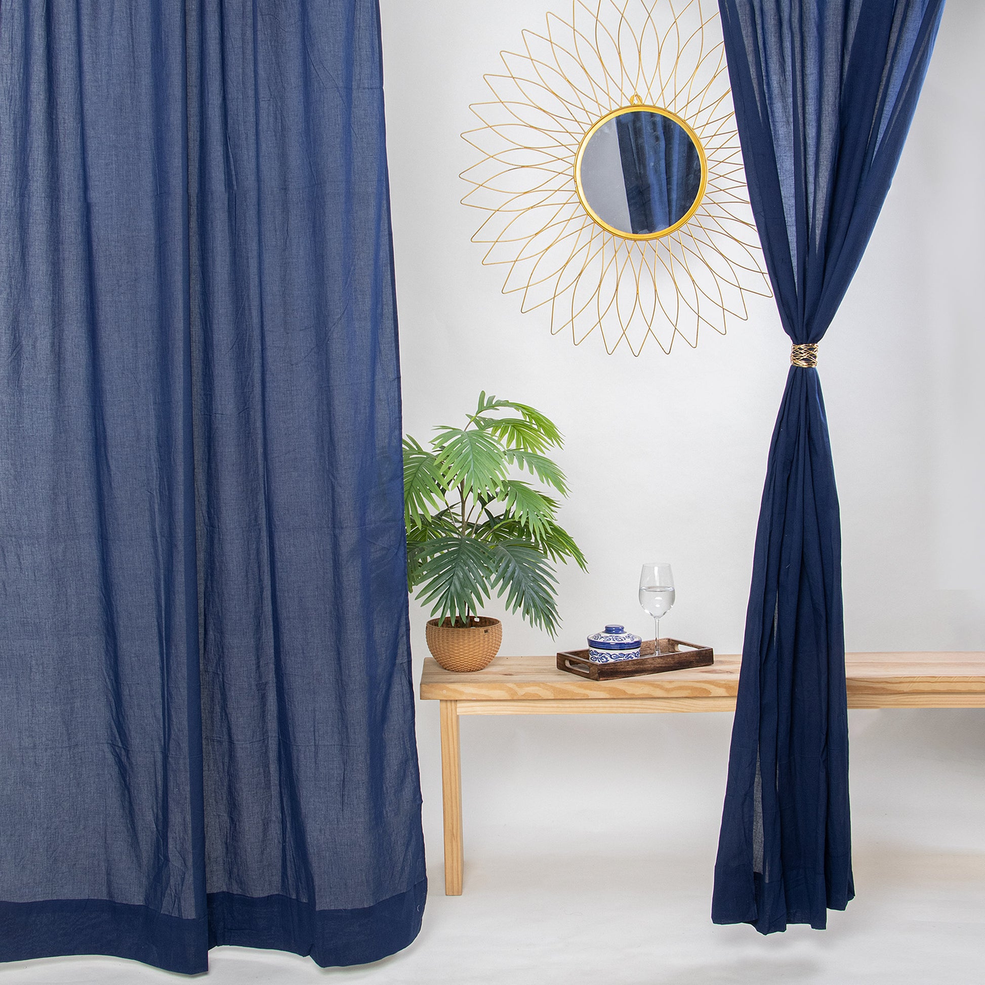 Blue Cotton Sheer Thick Curtains