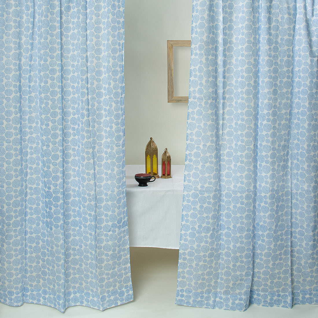 Sky Blue Bubble Cotton Curtains For Home Online