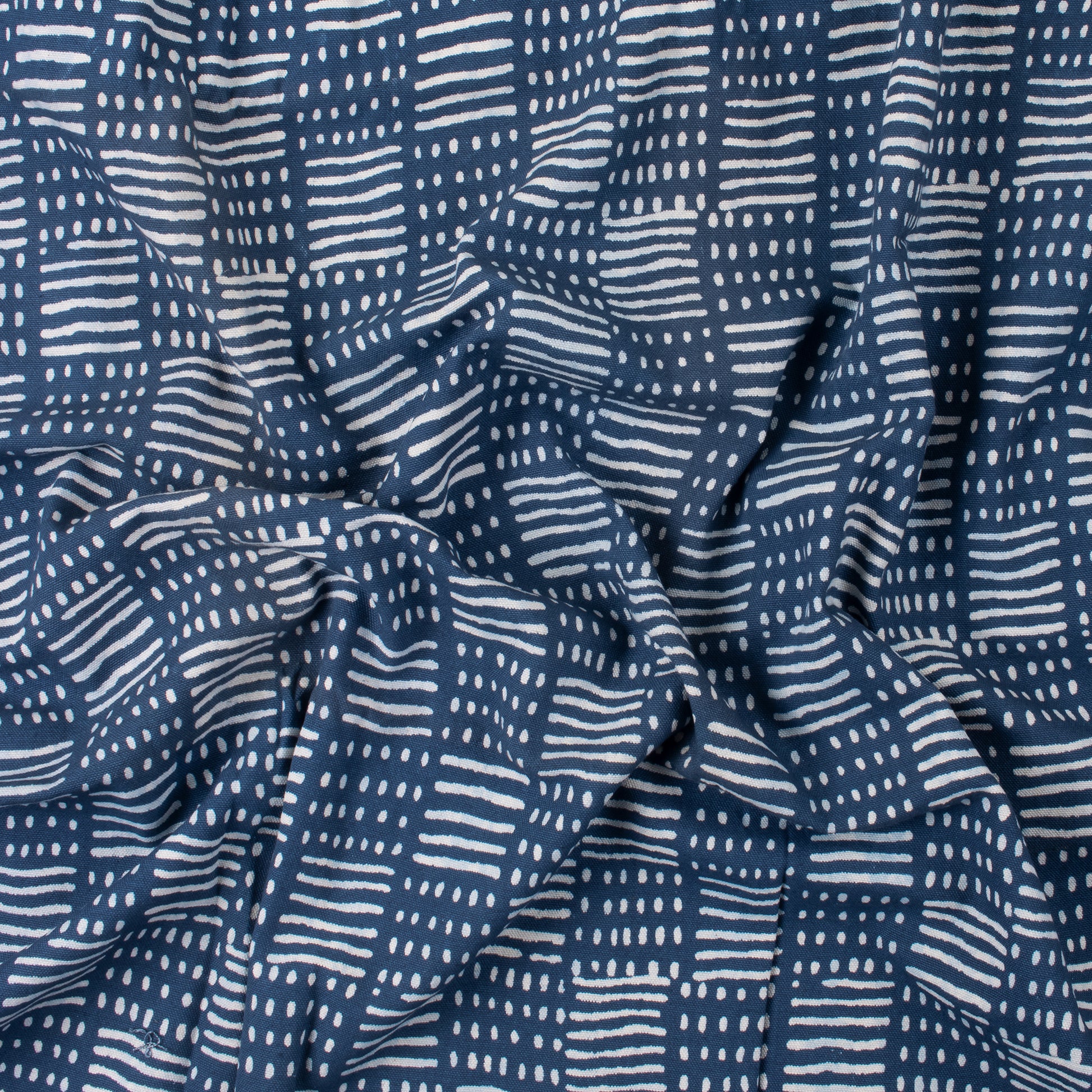 Handmade Indigo Blue Abstract Cotton Canvas Fabric 