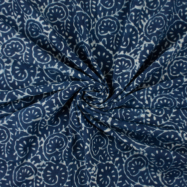 Floral Print Indigo Cotton Canvas Fabric
