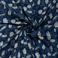 Hand Block Floral Printed Indigo Cotton Canvas Fabric For Bags