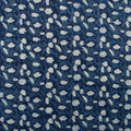 Hand Block Floral Printed Indigo Cotton Canvas Fabric For Bags