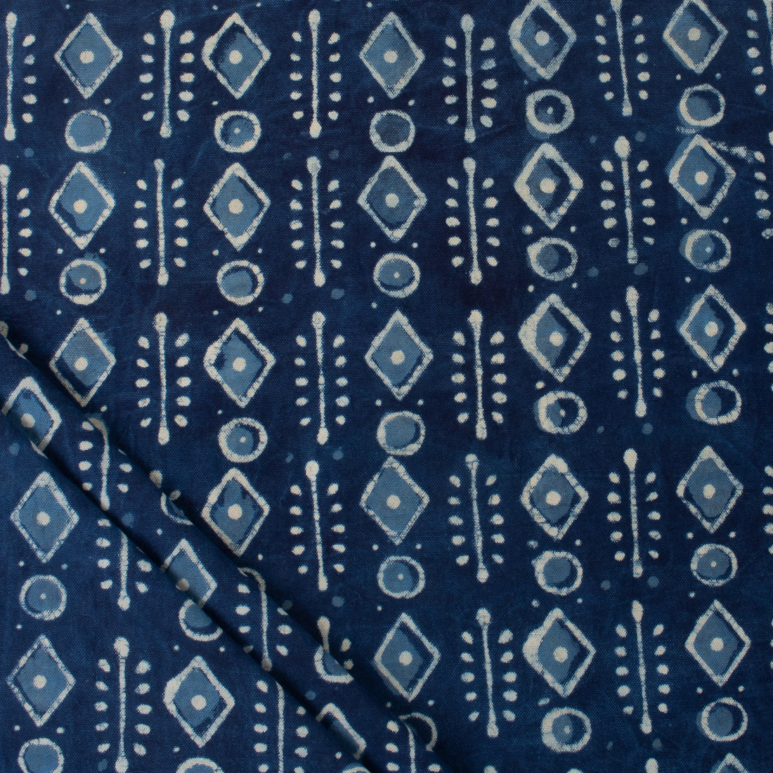 Geometric Printed Indigo Canvas Fabric