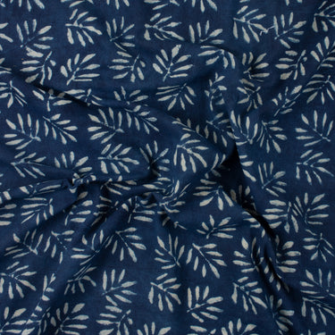 Hand Block Leaf Print Indigo Duck Canvas Fabric