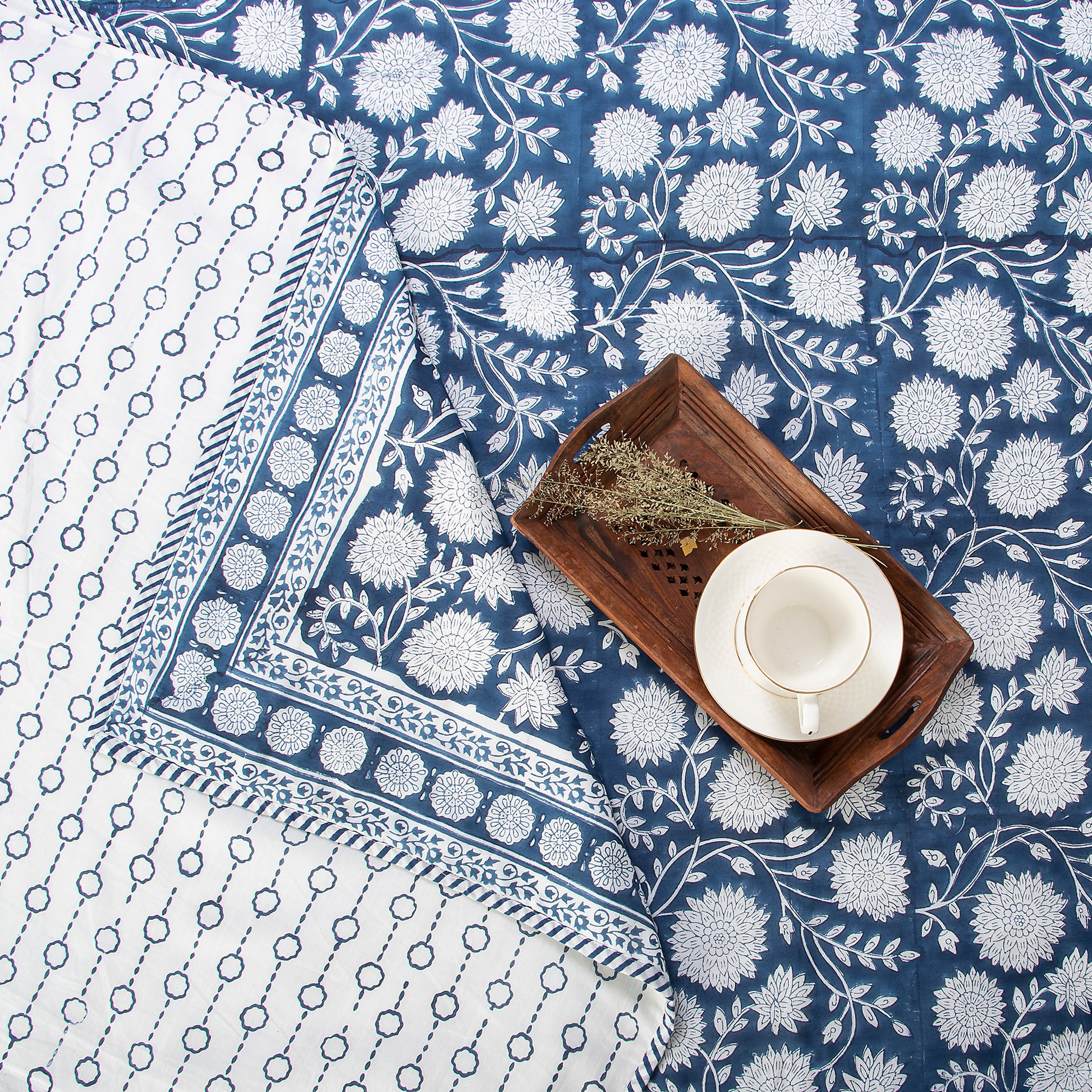 Hand Block Floral Printed Pure Cotton Dohar Blanket Lightweight
