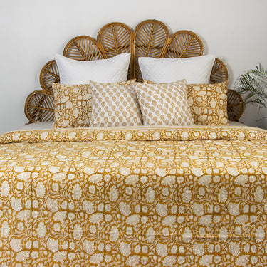 Hand Block White Floral Printed Cotton Dohar Double Bed