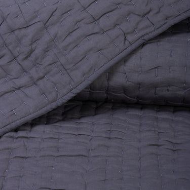 Handmade Solid Grey Cotton Reversible Kantha Quilt Queen