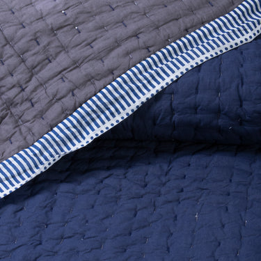 Handmade Solid Blue Cotton Reversible Kantha Rajasthan Quilts