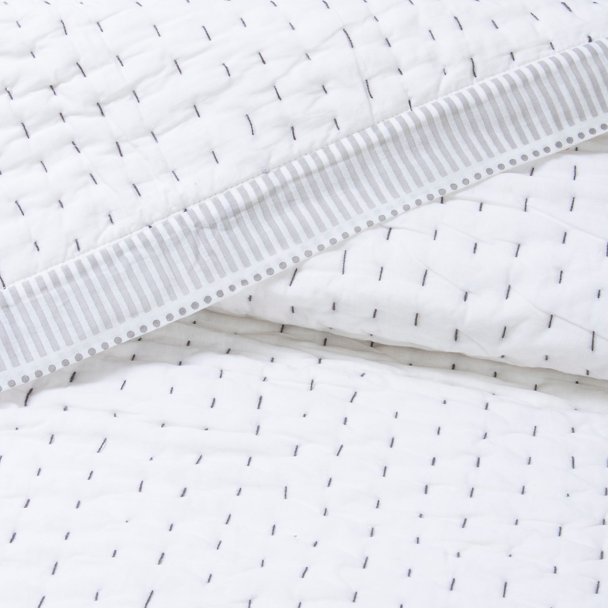 Handmade Grey Stripes Print Cotton Reversible Kantha Blanket