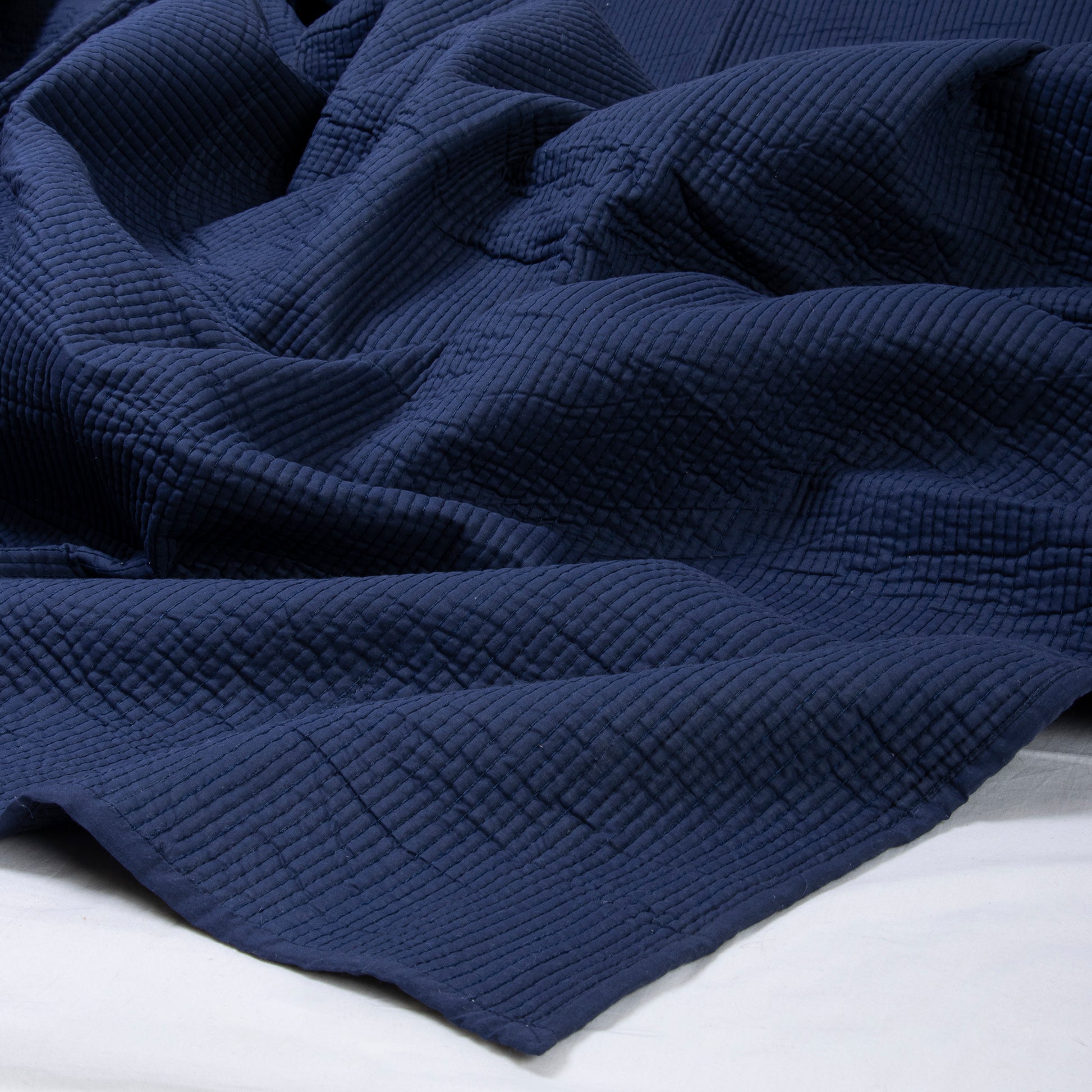 Blue Luxury Pure Solid Jaipuri Cotton Quilted Bedspread Single