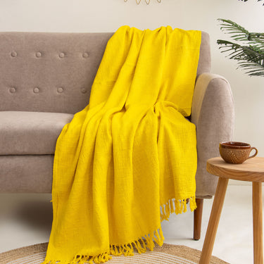 Online Mustard Yellow Solid Color Throw Blanket
