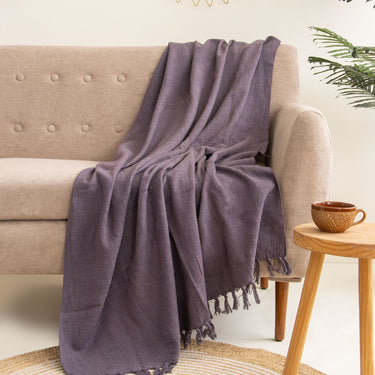 Luxury Grey Organic Cotton Solid Sofa Throw