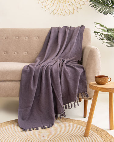 Luxury Grey Organic Cotton Solid Sofa Throw