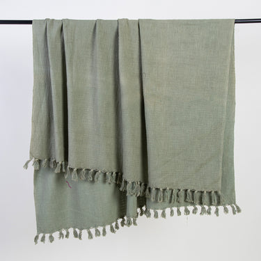 Light Green Cotton Solid Sofa Throws Online