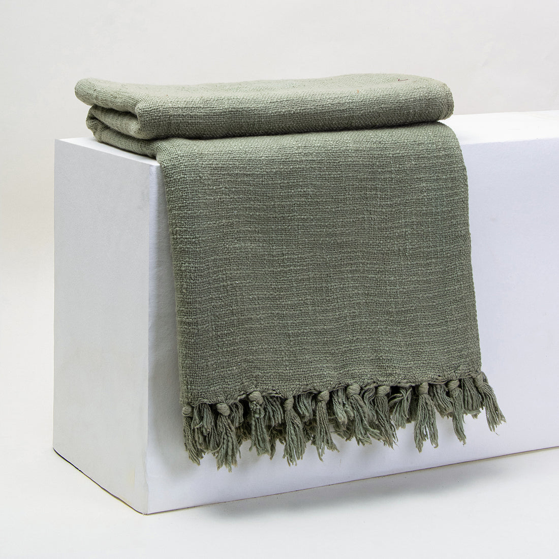 Light Green Cotton Solid Sofa Throws Online