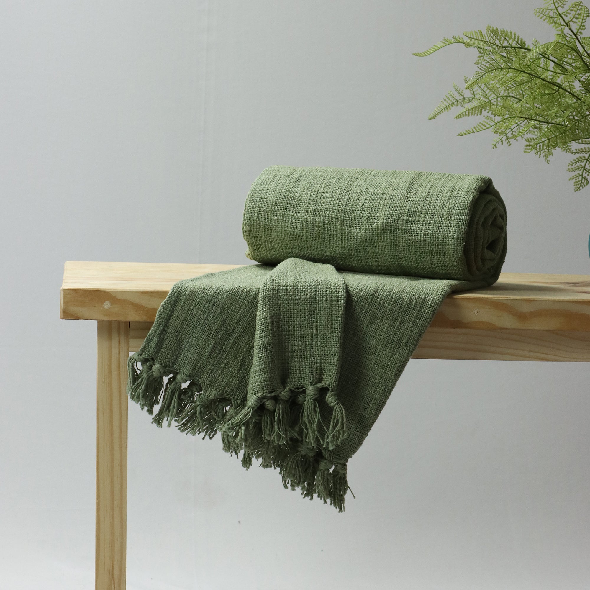 Green Pure Cotton Solid Throw Blankets