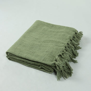 Green Pure Cotton Solid Throw Blankets