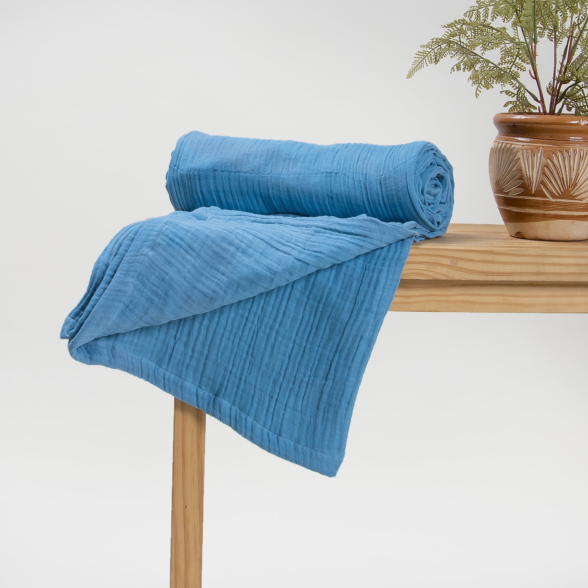 Softest Solid Blue Gauza Throw Blanket