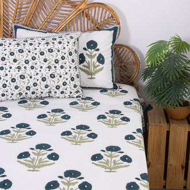 Boota Floral Printed Soft Cotton Jaipuri Bedsheet with Pillow Cover