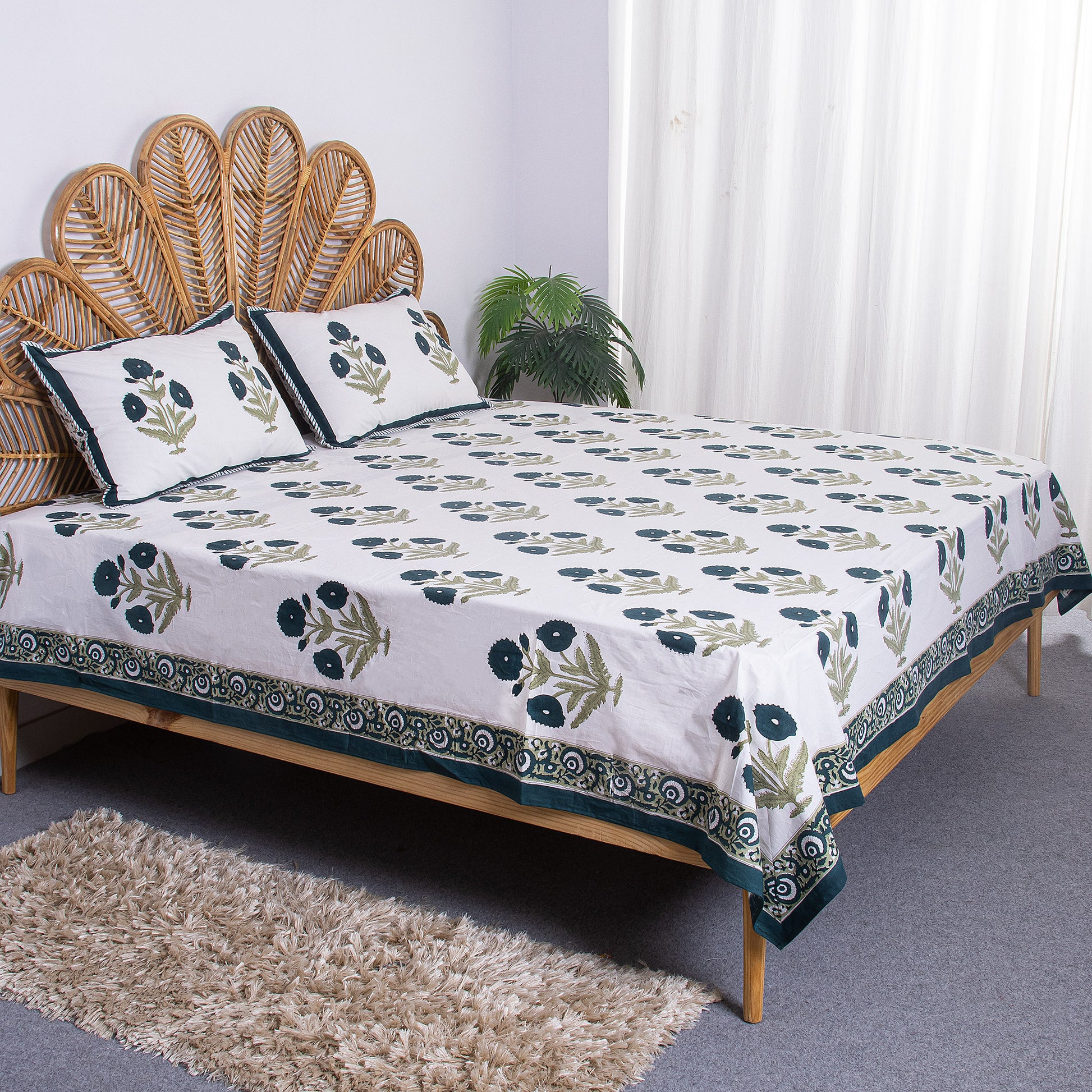 Boota Floral Printed Soft Cotton Jaipuri Bedsheet with Pillow Cover