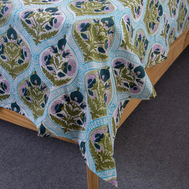 Useful Gifts Floral Cotton Block Print Bedsheet With Pillow Cover