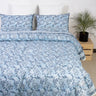 Blue Hand Block Floral Queen Size Duvet Cover & Shams