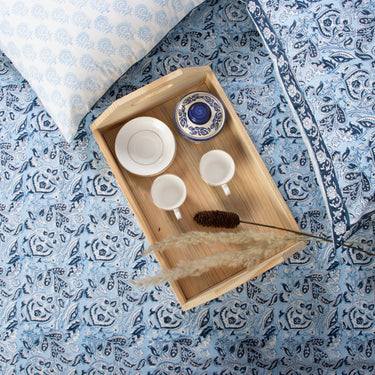 Sky Blue Hand Block Print Soft Cotton Single and Double Bedsheet