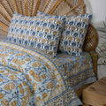 Duvet Blanket Cover Luxury Block Floral Print Cotton & Shams