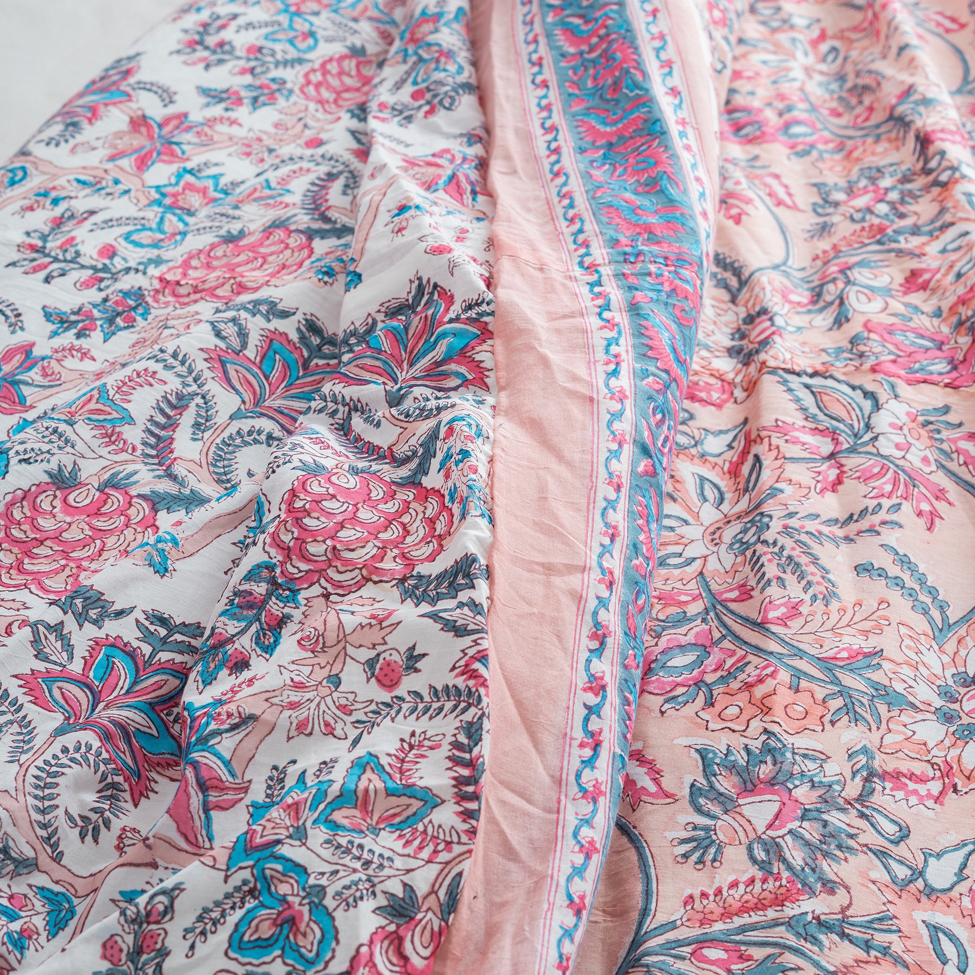 Royal Pink Floral Block Print Cotton Duvet Covers With Shams Online