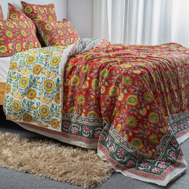 Multicolor Floral Block Print Soft Cotton Single Duvet Cover