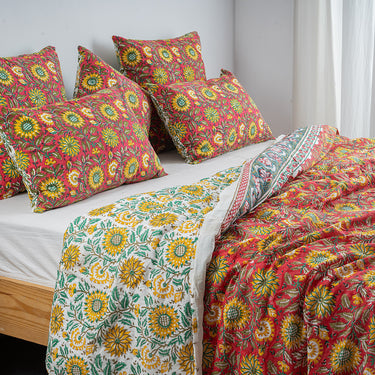 Multicolor Floral Block Print Soft Cotton Single Duvet Cover