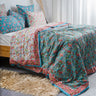 Sky Blue Floral Block Printed King Size Duvet Cover With Shams