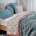 Sky Blue Floral Block Printed King Size Duvet Cover With Shams 