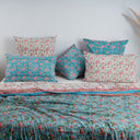 Sky Blue Floral Block Printed King Size Duvet Cover With Shams