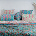 Sky Blue Floral Block Printed King Size Duvet Cover With Shams