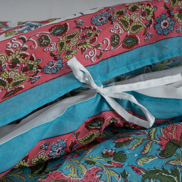 Premium Floral Block Printed King Size Duvet Cover With Shams