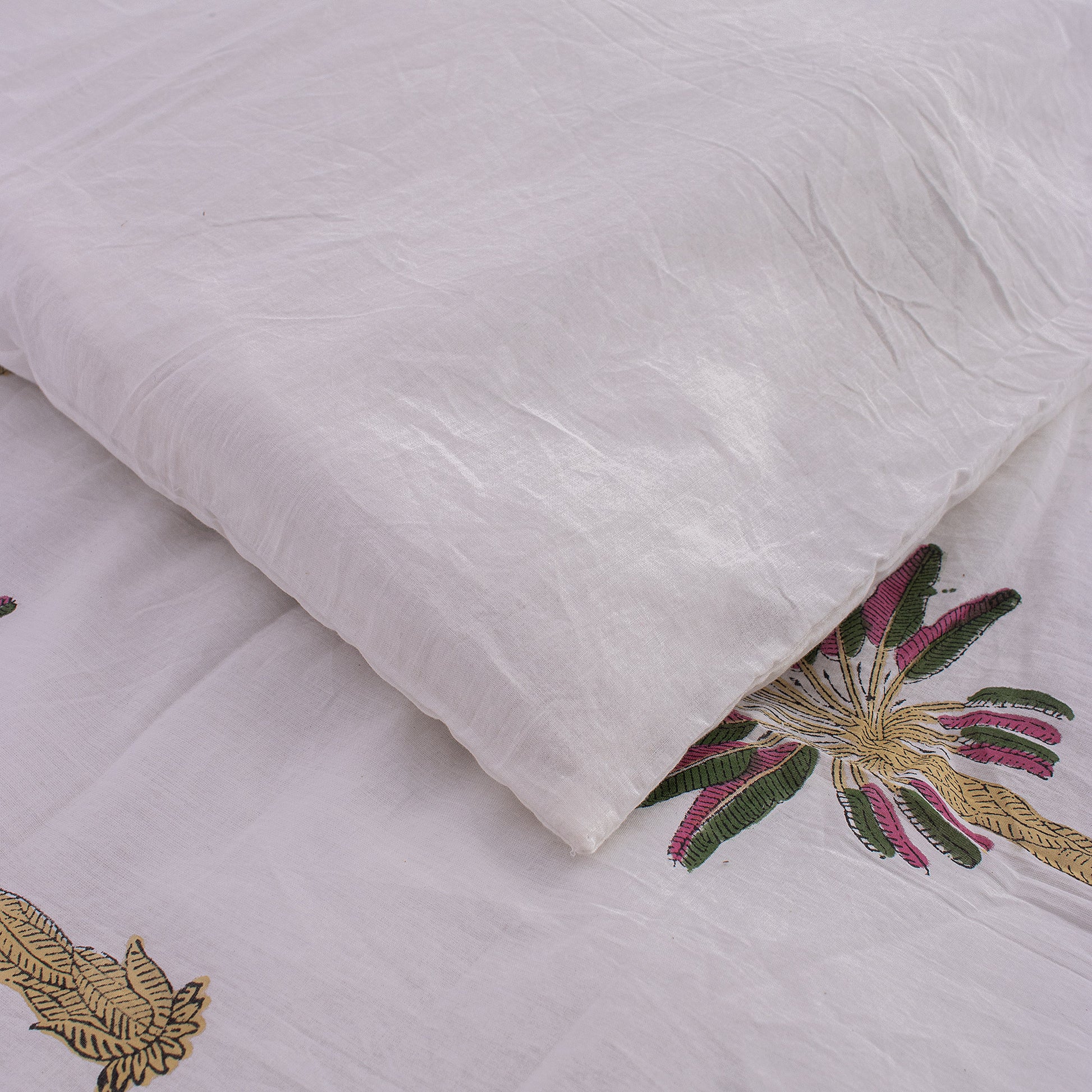 Hand Block Palm Tree Printed Cotton Duvet Blanket with Shams