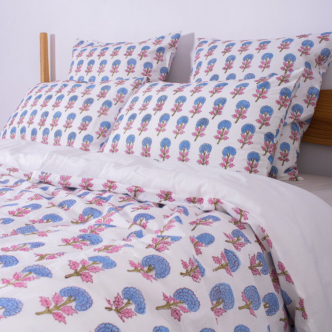 Palm Tree Printed Cotton Duvet Cover With Shams