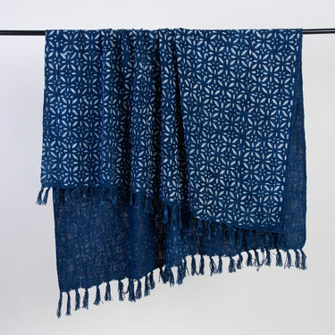 Blue Floral Cotton Block Print Throw For Home Decor