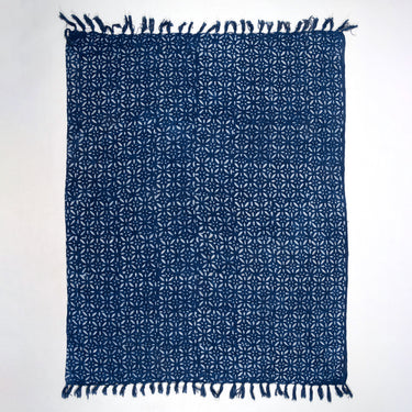 Blue Floral Cotton Block Print Throw For Home Decor