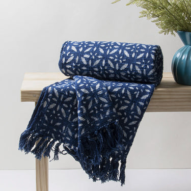 Blue Floral Cotton Block Print Throws Online