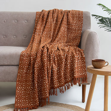 Mustard Yellow Floral Hand Block Print Throws Online