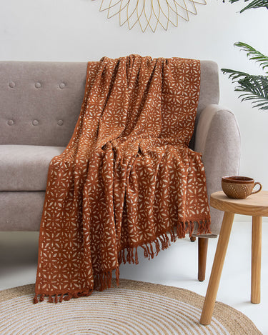 Mustard Yellow Floral Hand Block Print Throws Online