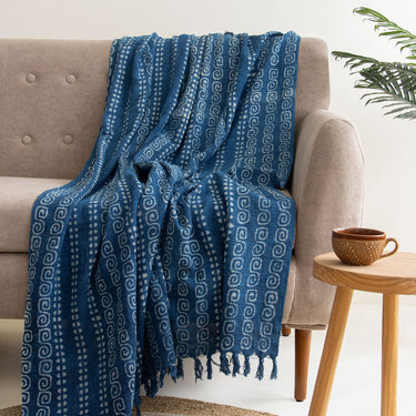 Hand Block Abstract Print Cotton Throws for Sofas