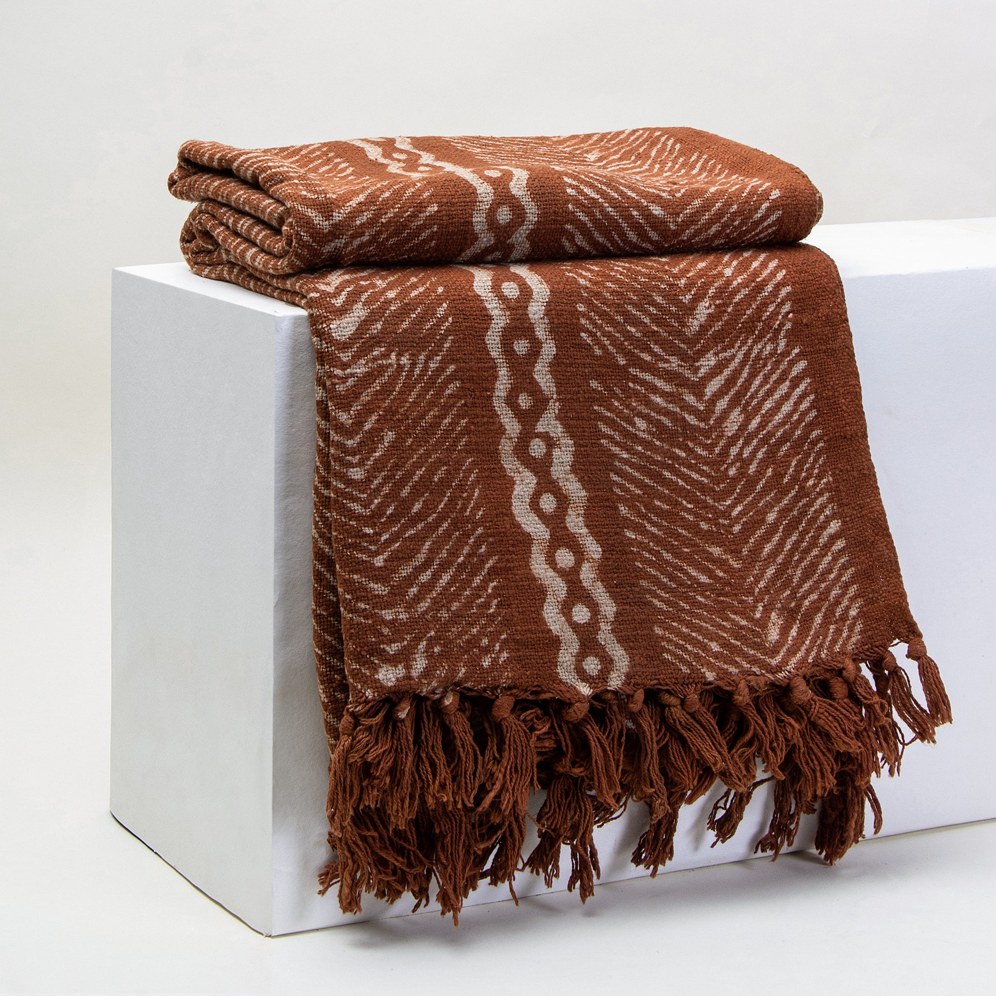 Brown Abstract Block Print Throw Blankets for Couch Decor