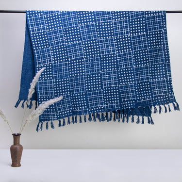 Blue Geometrical Hand Block Throw for Home Decor