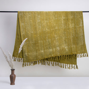 Green Hand Block Print Couch Throw Blanket and Home Decor Items