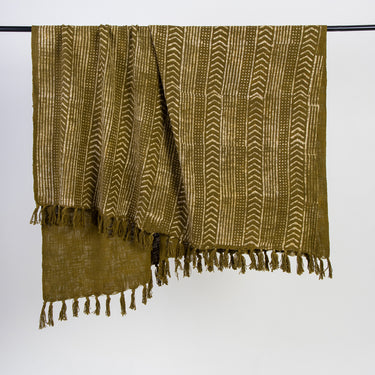 Green Hand Block Print Couch Throw Blanket and Home Decor Items