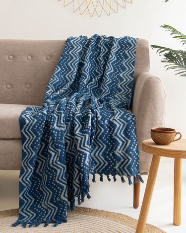 Blue Hand Block Print Cotton Sofa Throws