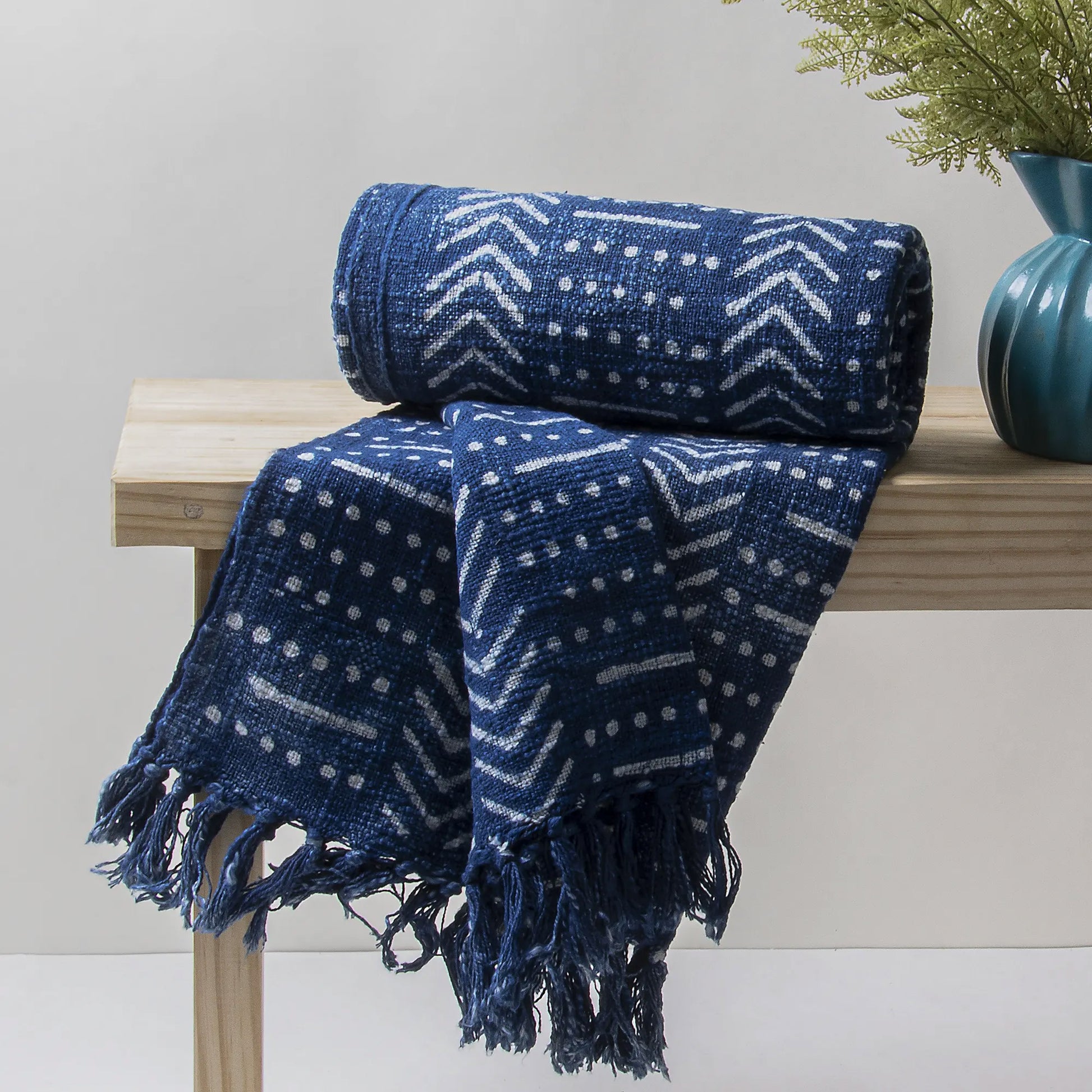 Blue Block Print Soft Cotton Throws for Sofas